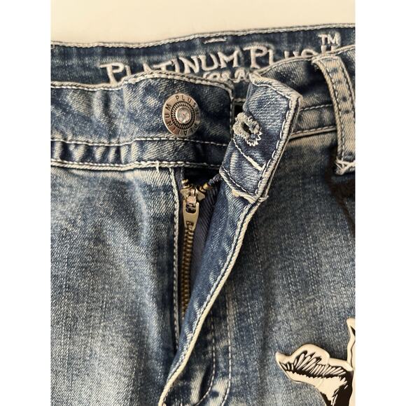 Platinum Plush Bootcut Jeans Women 11 Angel Wings Rhinestone Style 4041 Western - Picture 8 of 11